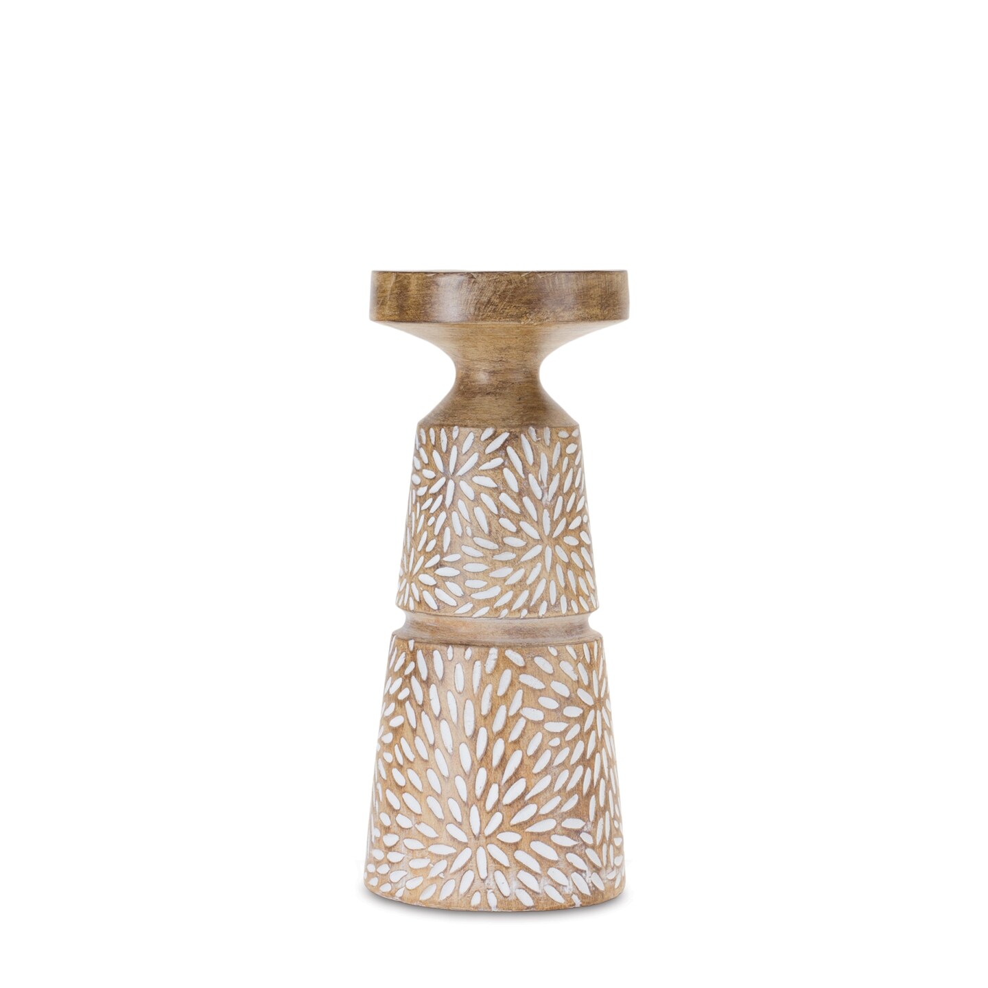 Resin Pillar Candle Holder Set Wood Grain Design Brown White Home Decor