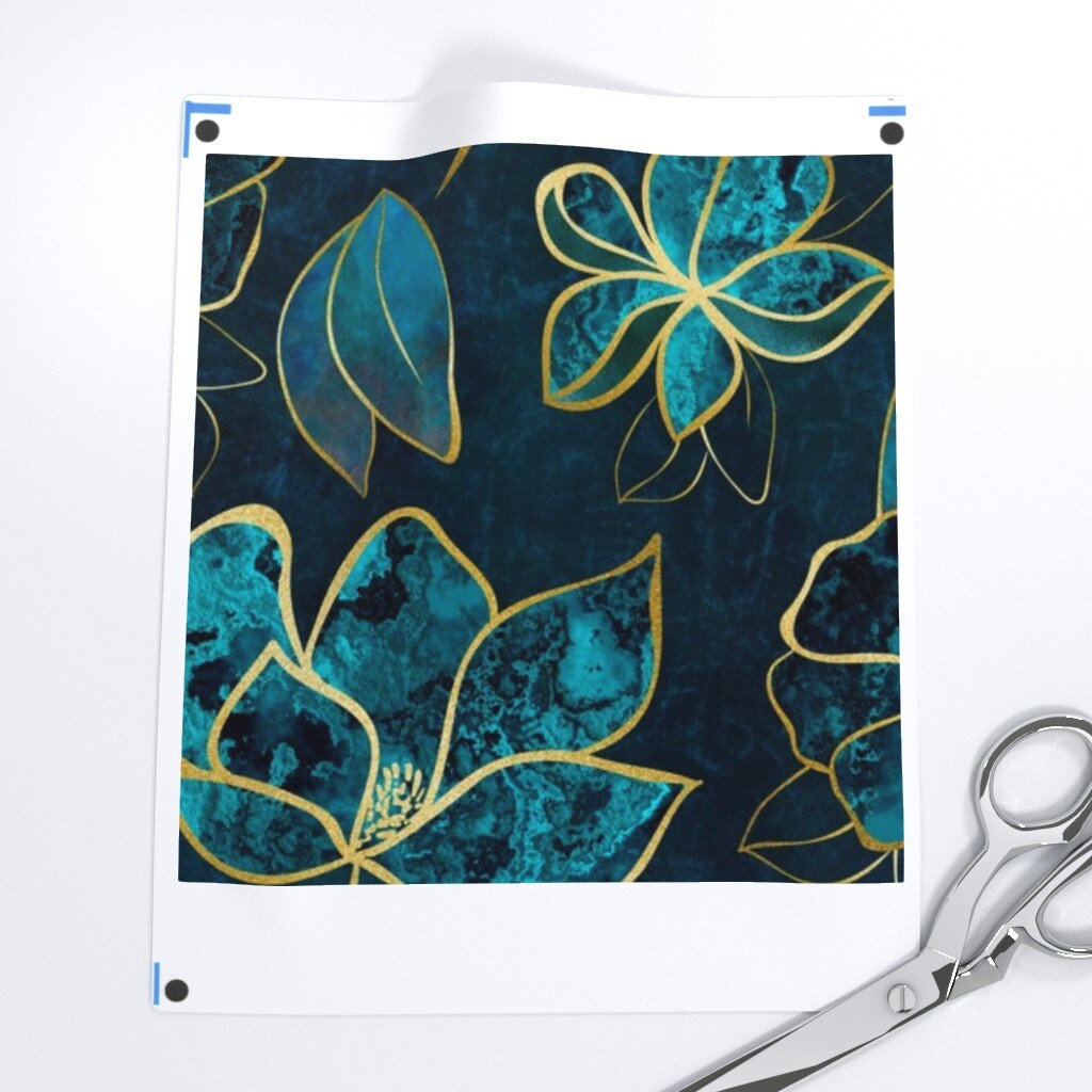 Turquoise Blossom Floral Aqua Teal Elegance Fancy Botanical Large Scale Custom Printed Fabric by Spoonflower Various Fabrics by the Yard or Fat Quarter