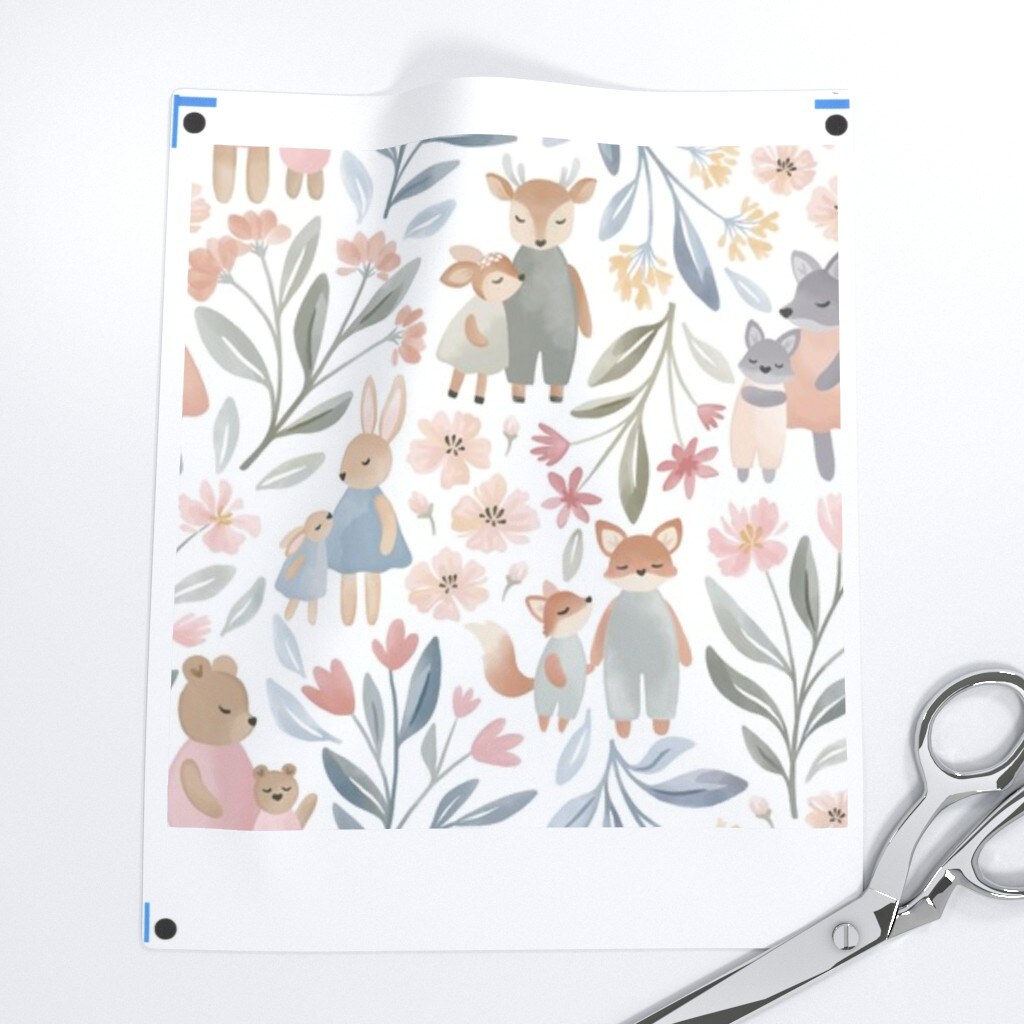 Watercolor Forest Pastel Woodland Bohemian Family Whimsical Fun Cute Happy Cheerful Soft Pink Blue White Custom Printed Fabric by Spoonflower Various Fabrics by the Yard or Fat Quarter