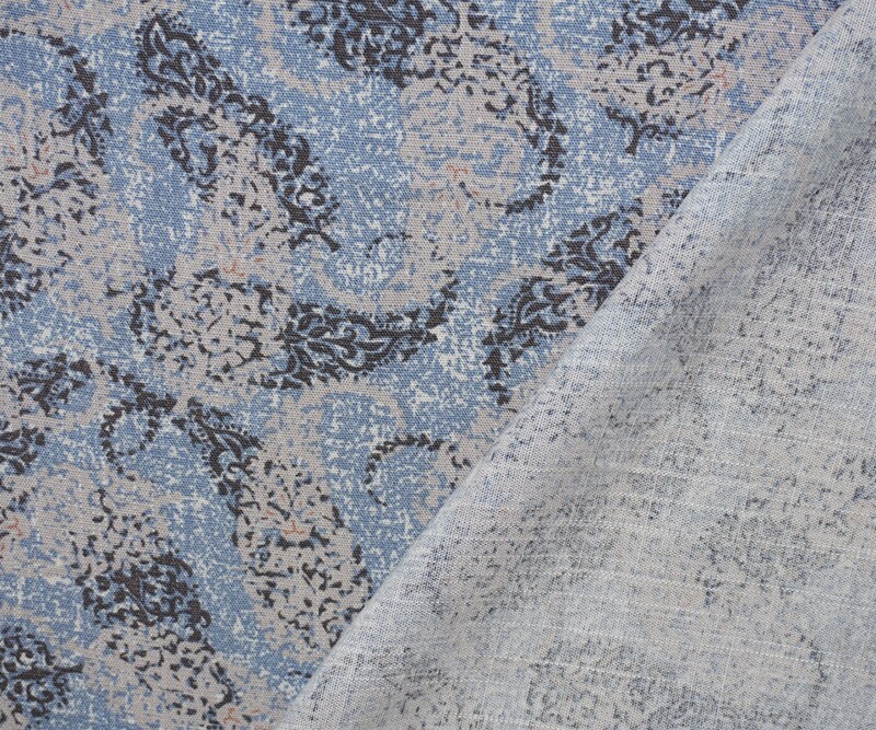 Blue-Gray-White Rayon Paisley Printed Slub Challis Woven Fabric By the Yard