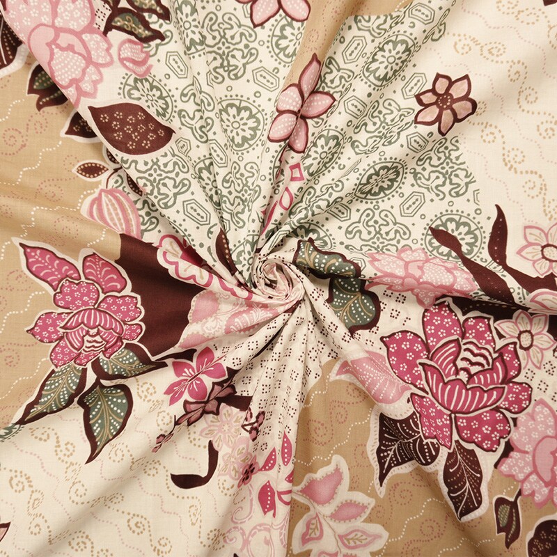 Beige-Ivory-Multi Cotton Floral Printed Lawn Woven Fabric By the Yard