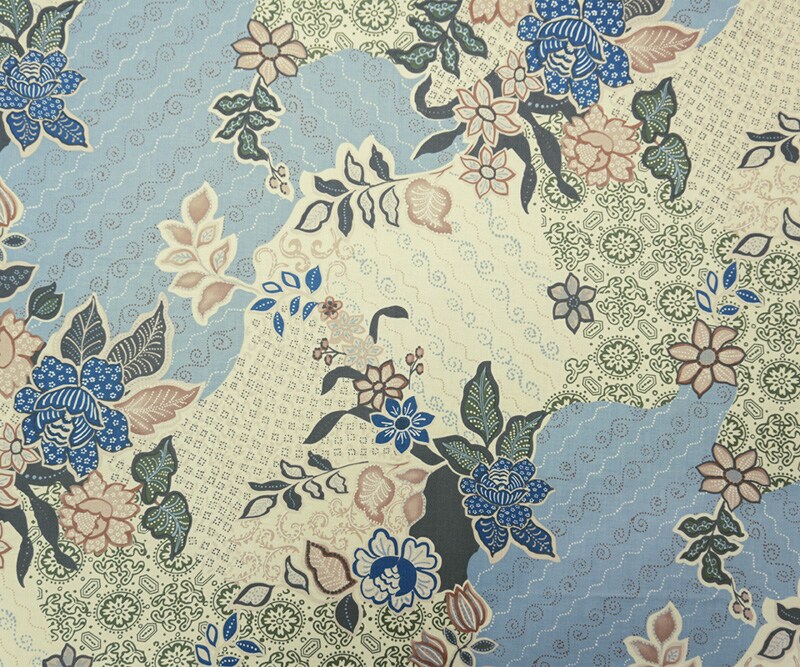 Blue-Ivory-Multi Cotton Floral Printed Lawn Woven Fabric By the Yard