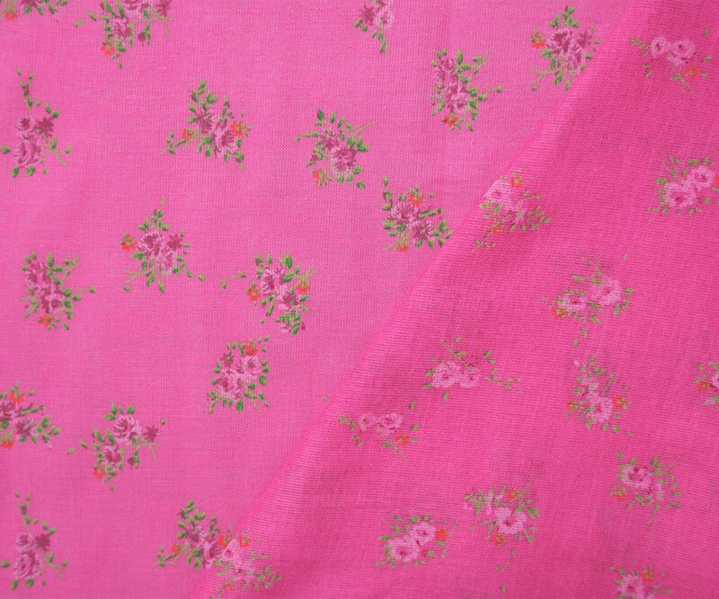 Pink-Green-Red Cotton Floral Printed Voile Woven Fabric By the Yard