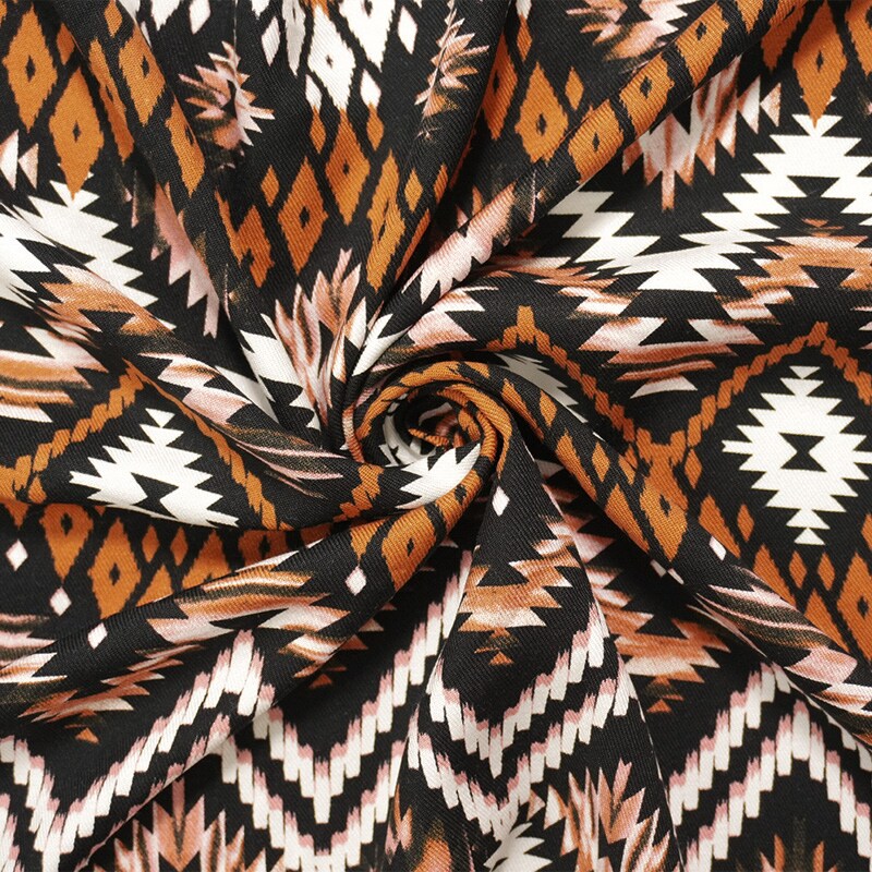 Brown-Black-Multi Rayon Aztec Printed Twill Woven Fabric By the Yard
