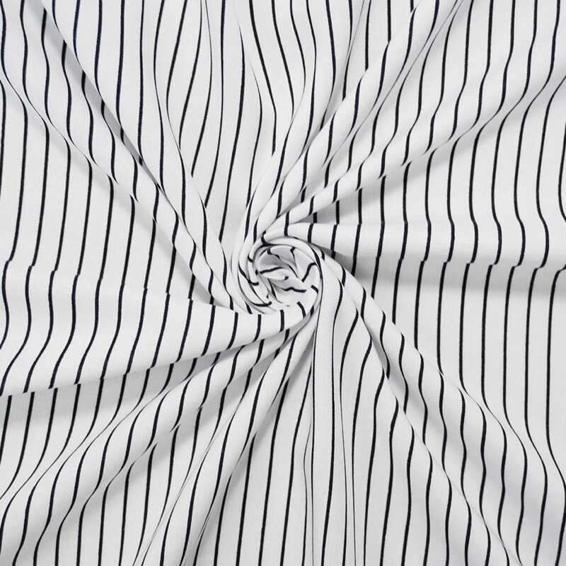 Black-White Rayon Stripe Printed Challis Woven Fabric By the Yard