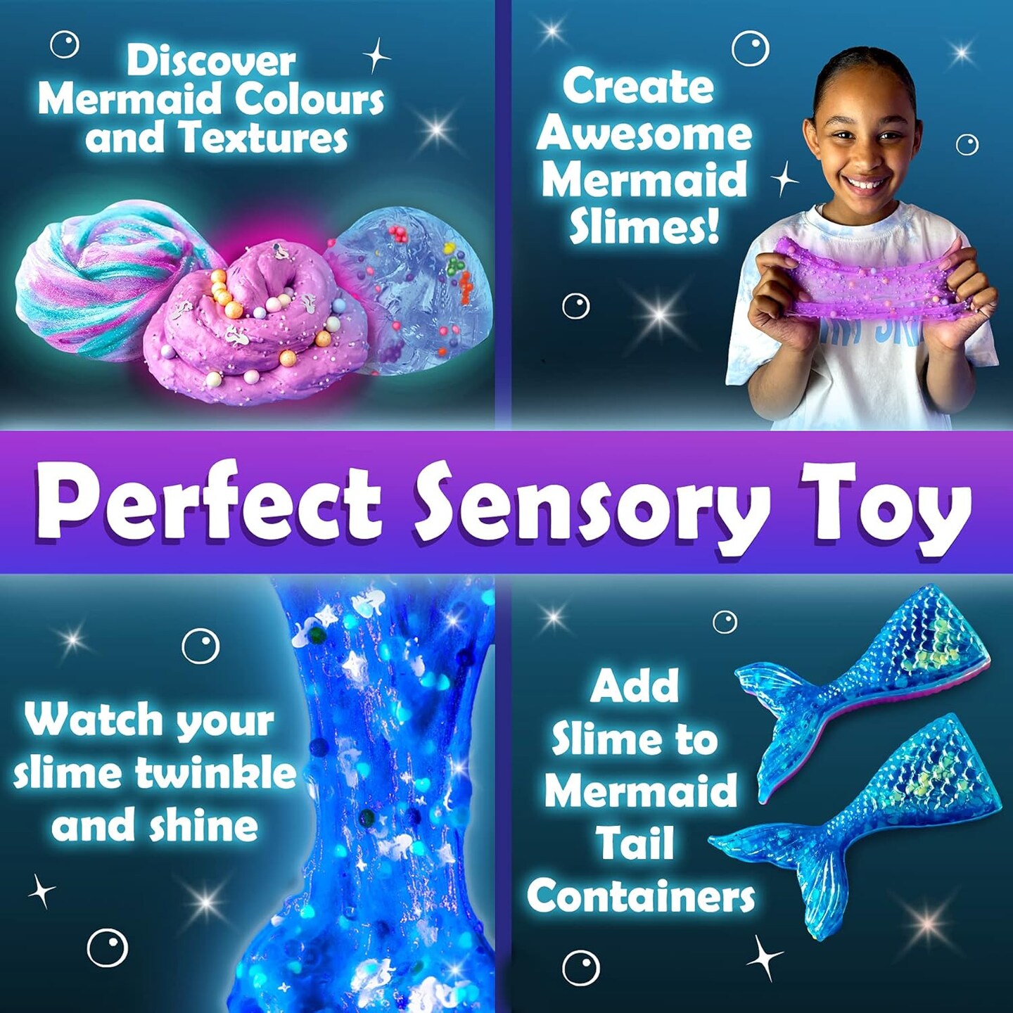 Mermaid Slime Kit - 35 Piece DIY Glow in The Dark Slime with Glitter Add-Ins (Original)