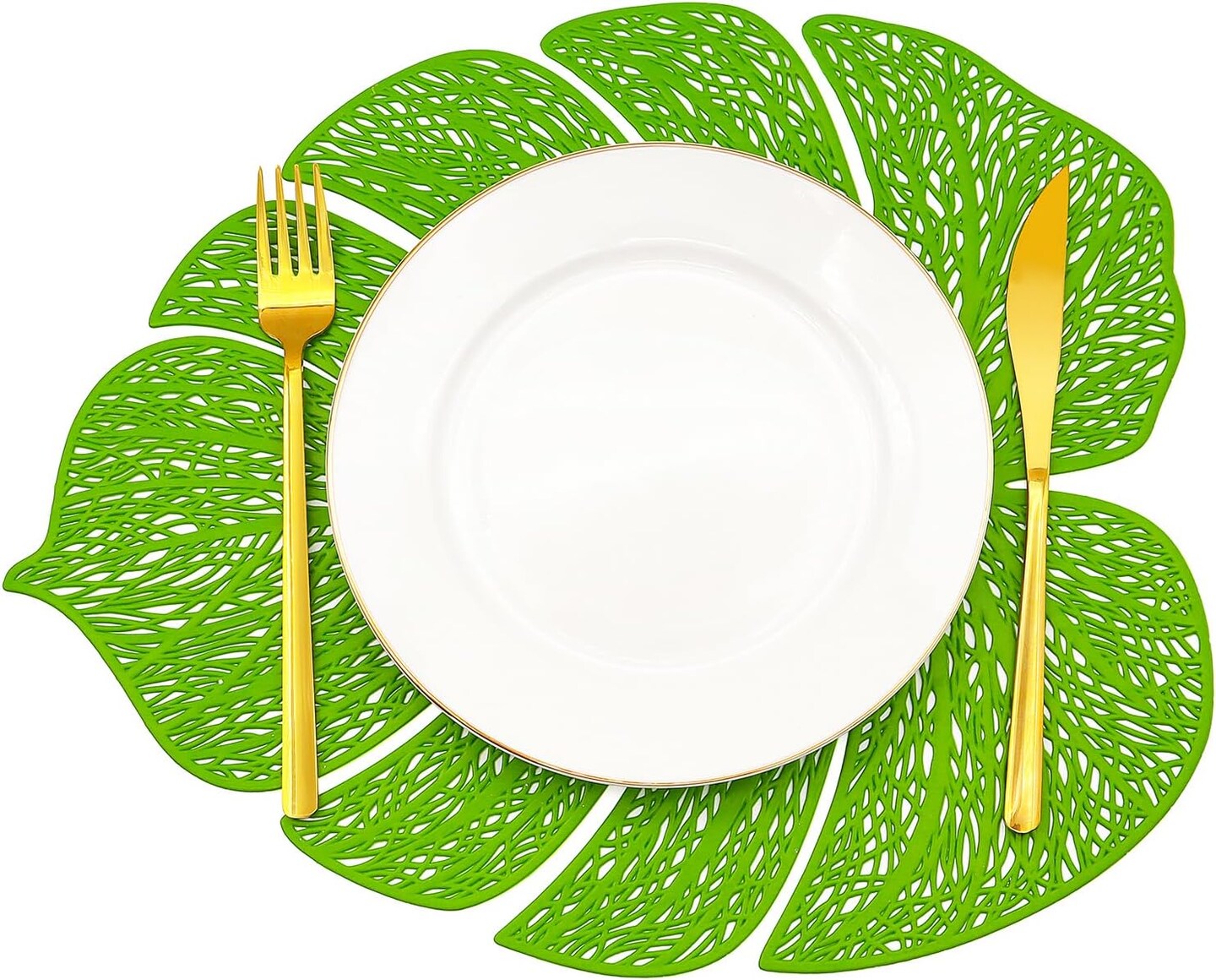 Green Placemats Set of 6 Palm Leaves