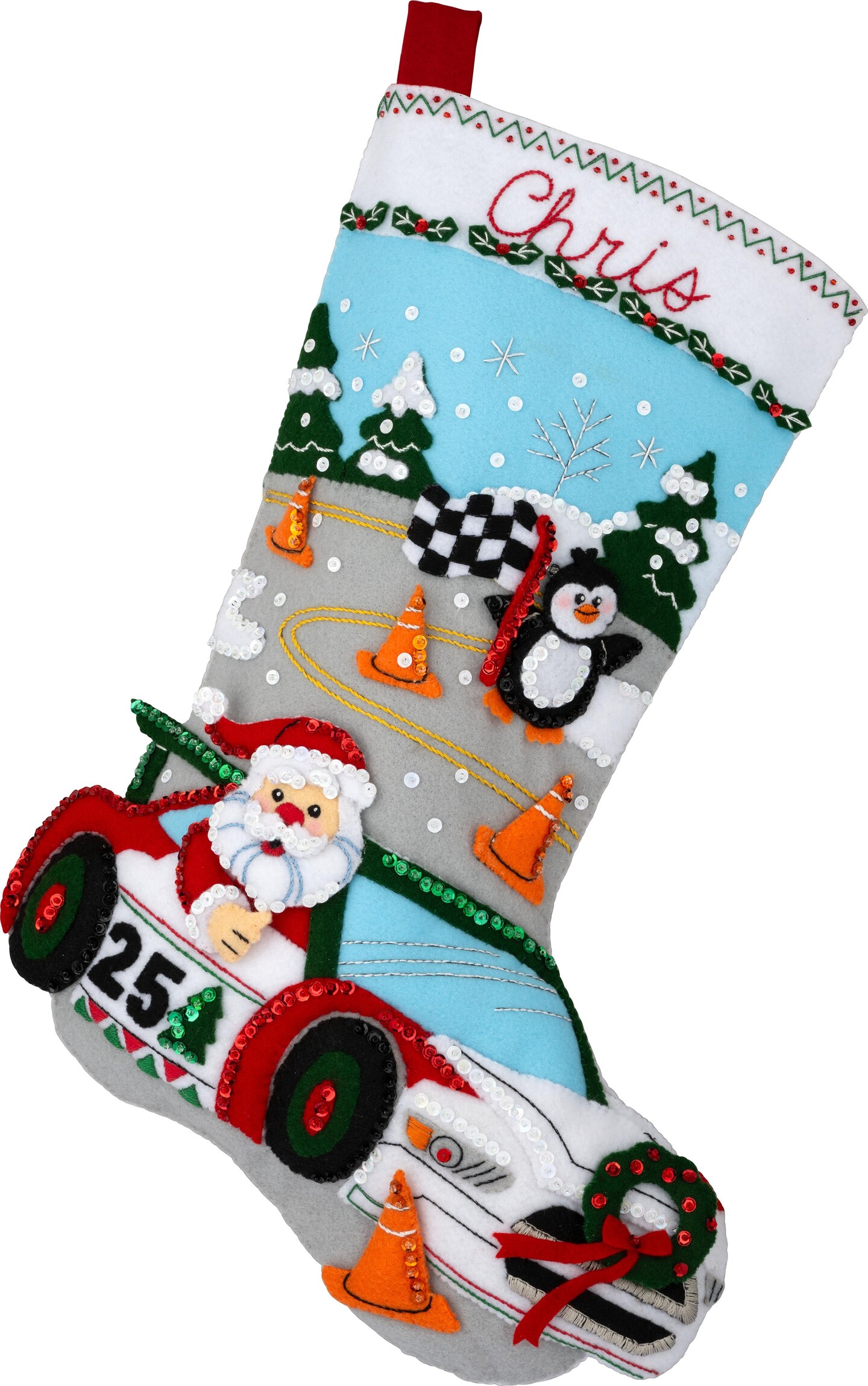 Bucilla Felt Stocking Applique Kit 18&#x22; Long-Holiday Speedway