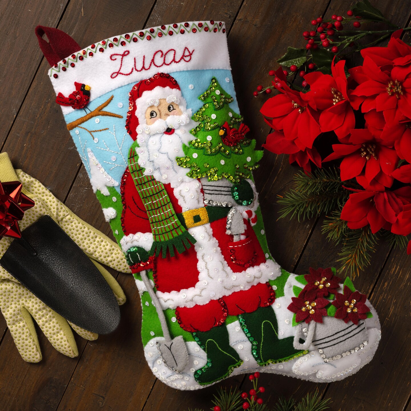 Bucilla Felt Stocking Applique Kit 18" Long-Santa's Gardening Magic