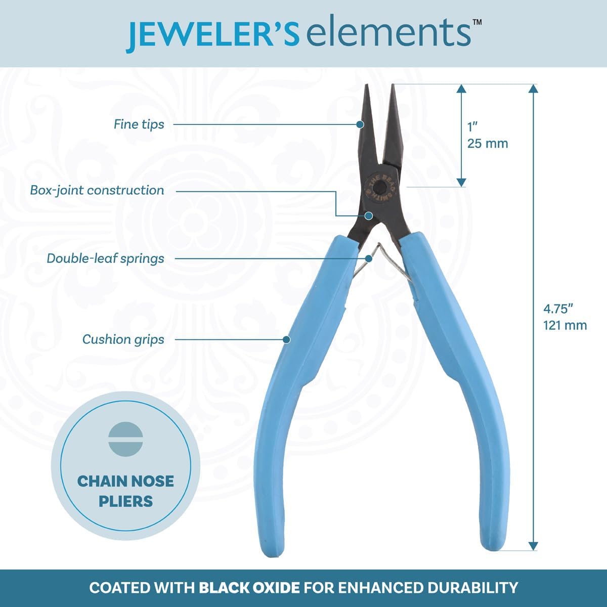 The Beadsmith Chain Nose Pliers - Jeweler’s Elements - Black Oxide Coated Jewelry-making Tool for Bending Wire and Closing Jump Rings