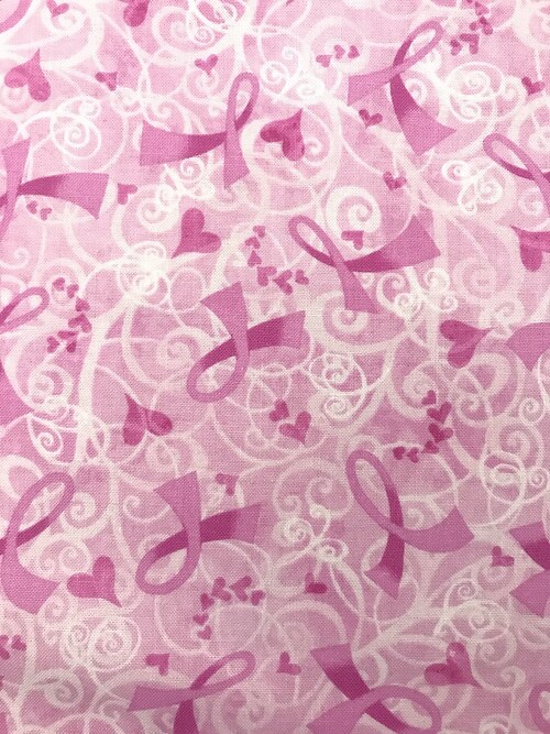 1 Yard Pink Ribbon Hearts Cotton Fabric 44&#x2013;45&#x2033; Wide Pink Breast Cancer Awareness Print