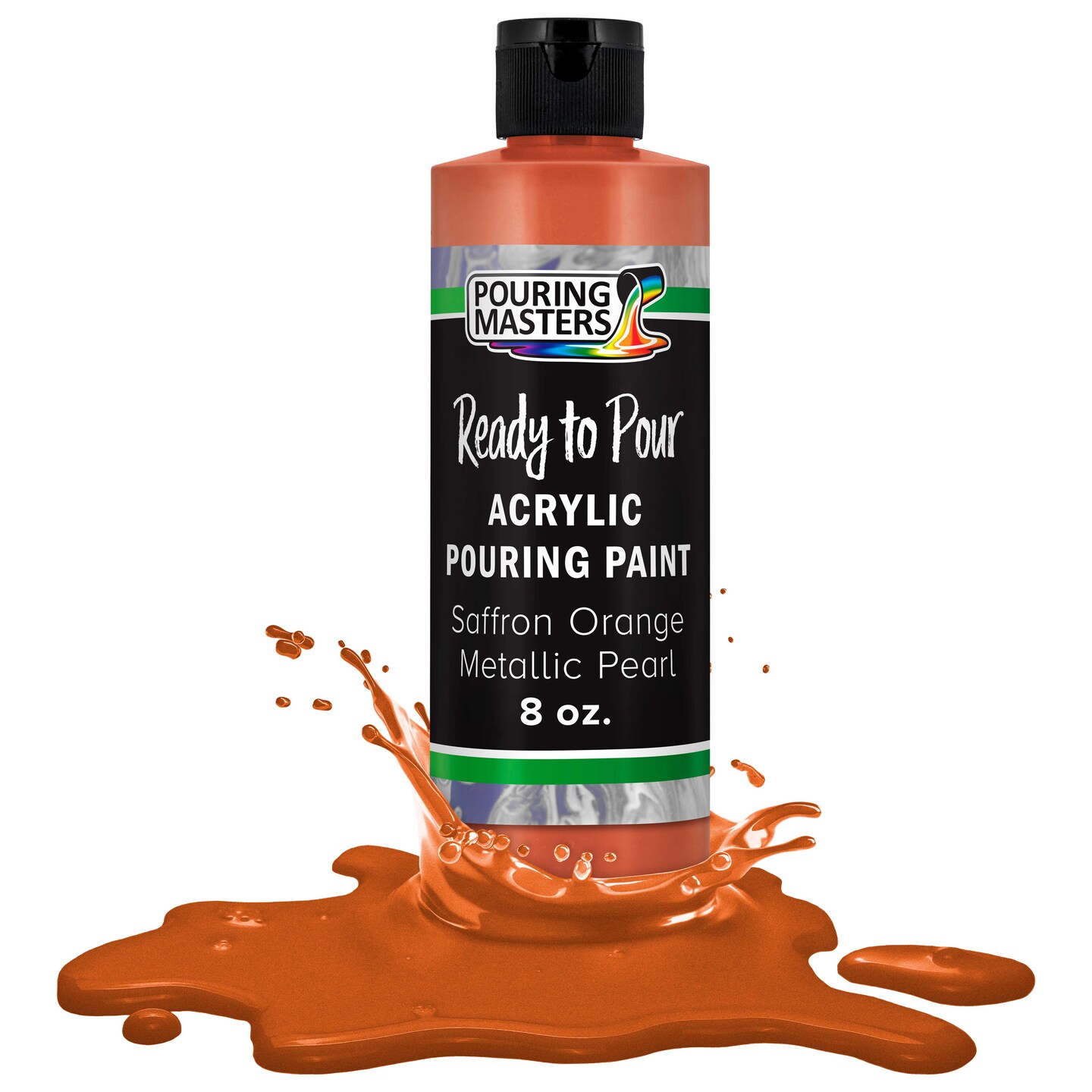 Pouring Masters Saffron Orange Metallic Pearl Ready to Pour Acrylic Pouring Paint - Premium 8-Ounce Pre-Mixed Fluid Acrylic Paint - Fluid Art Supplies for Canvas, Wood, Paper, Tile & Rocks