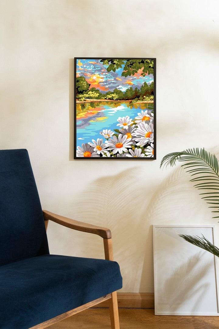 Needlepoint canvas for halfstitch without yarn The Lake With Daisies MRC15257 Margot de Paris Printed Tapestry Canvas