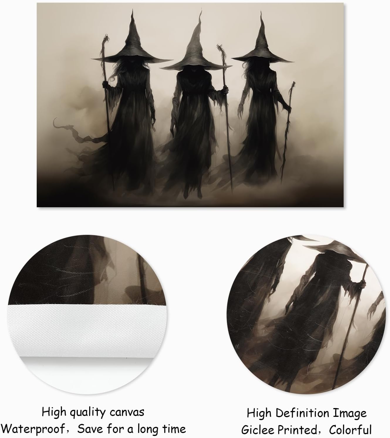 Vintage Witch Canvas Wall Art Prints Halloween Rustic Art Poster Dark Academia Gothic Wall Decor for Gallery Living Room Bedroom