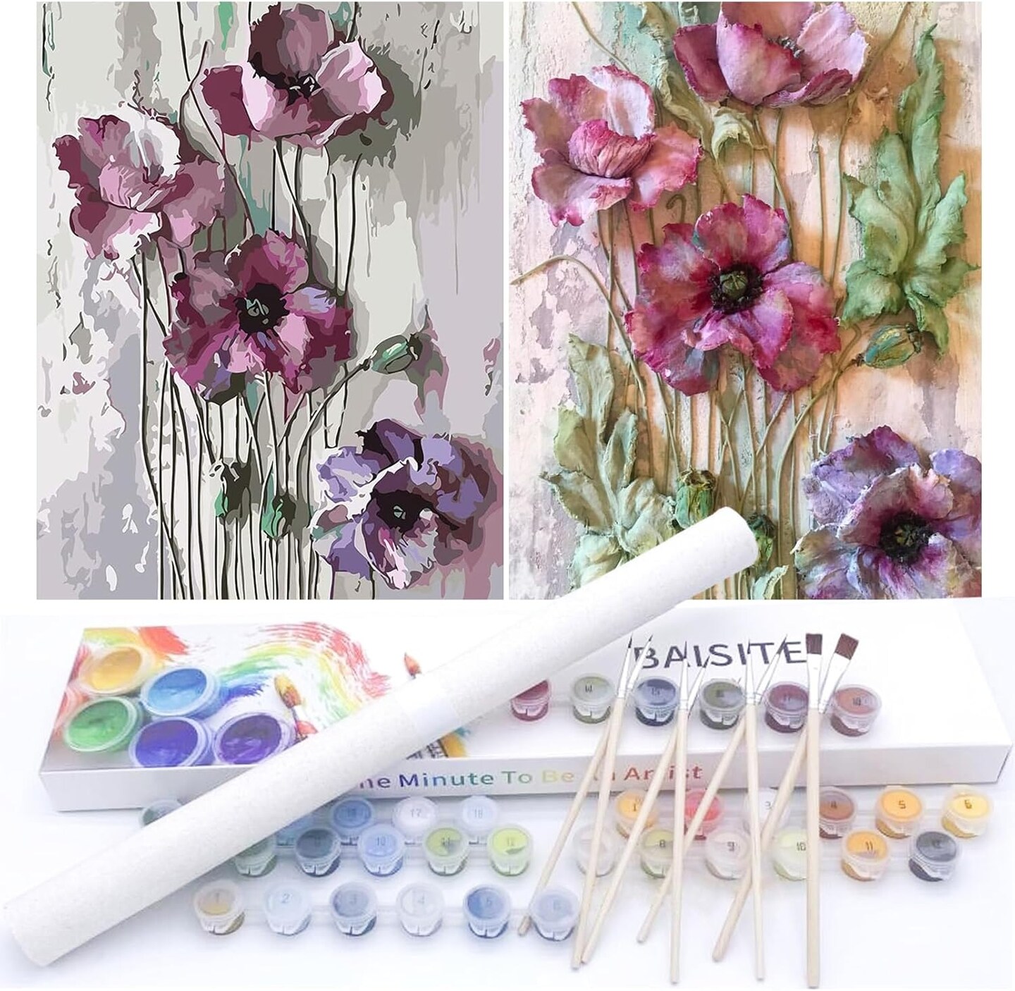 Paint by Numbers Kit for Adults Beginners – 2 Pack Canvas (12" W x 16" L) with Poppies Design in Colorful Box
