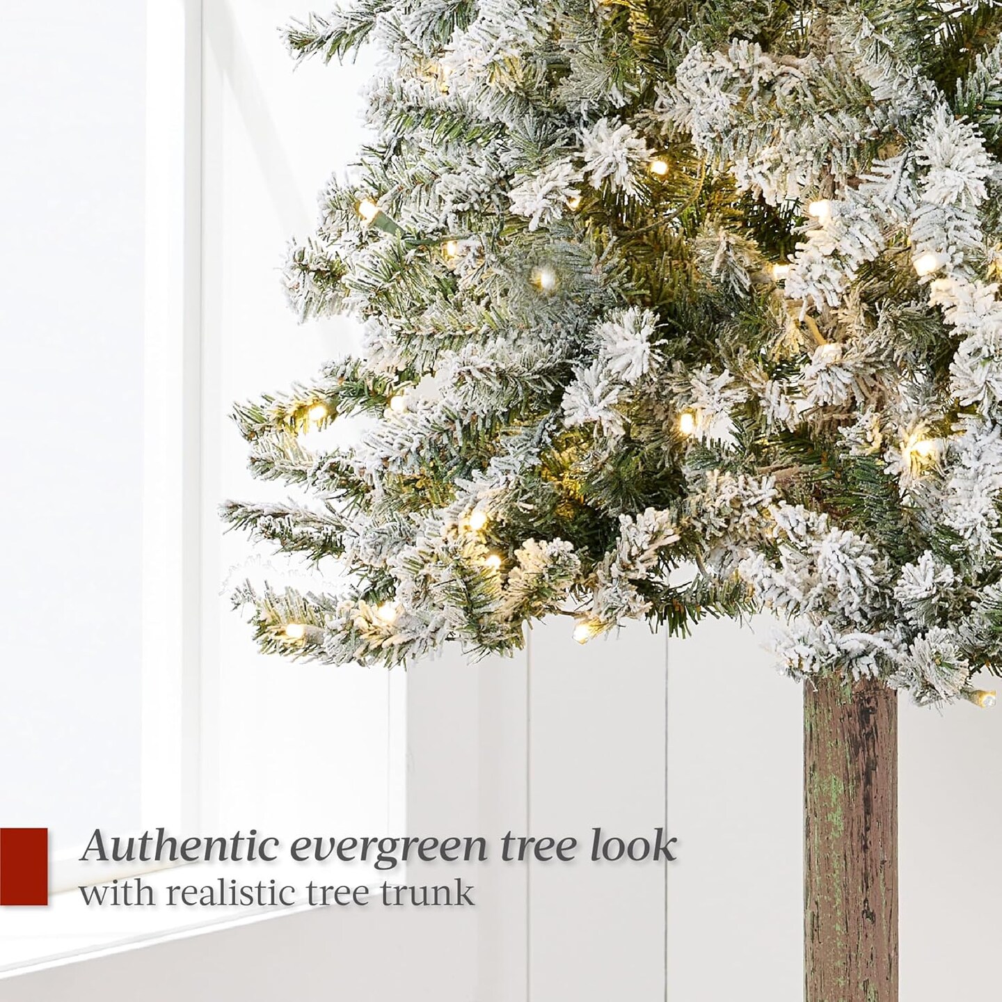 Flocked Pencil Christmas Tree Slim Alpine Green Tree with 250 LED Lights, Snowy Branches &#x26; Metal Stand