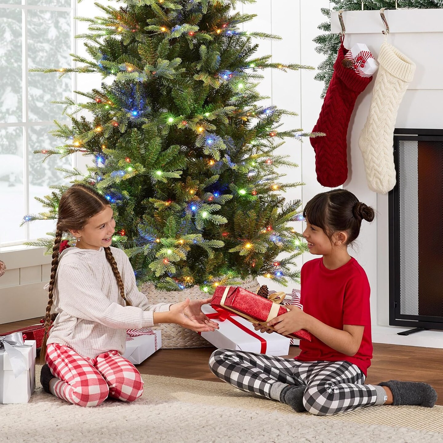 Aspen Slim Christmas Tree Noble Fir with 1,350 Branch Tips, 2-in-1 Multicolor LED Lights &#x26; Cordless Connection