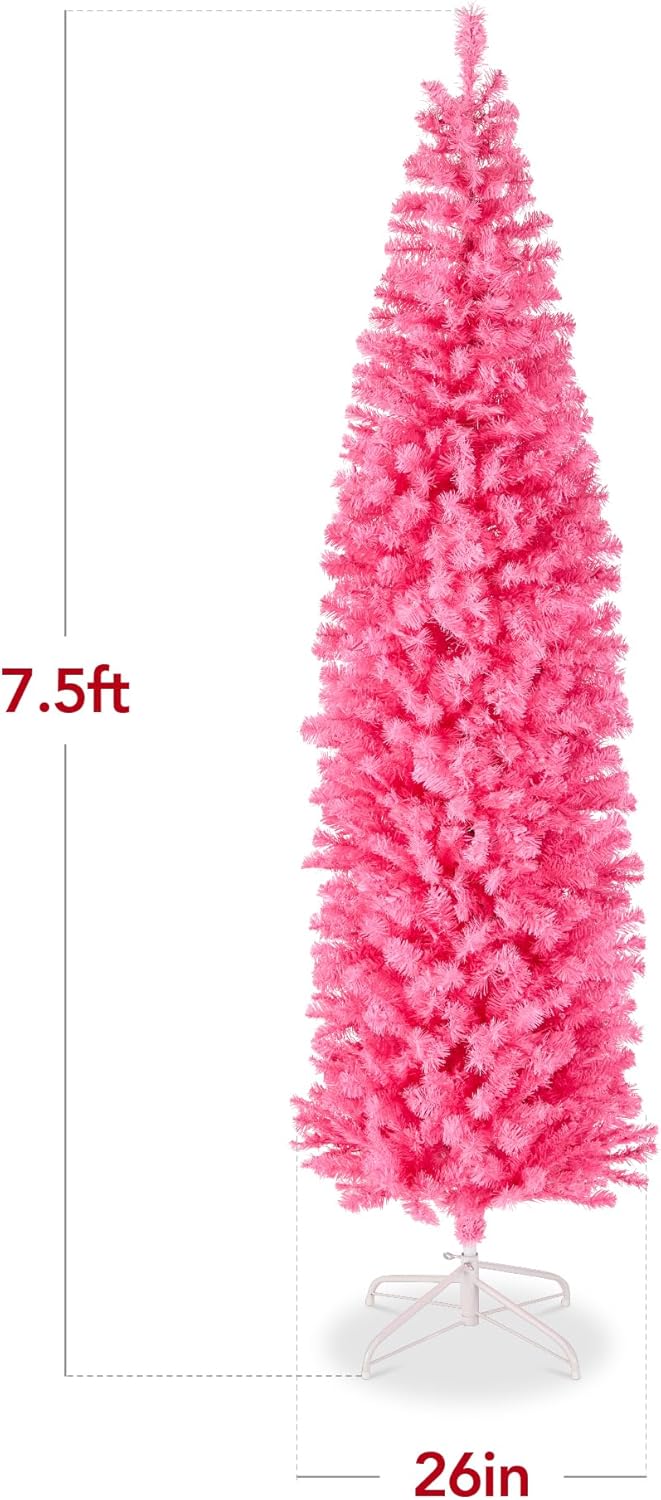 Pencil Artificial Christmas Tree with 300 2-in-1 White &#x26; Multicolor LED Lights &#x26; Sturdy Metal Base