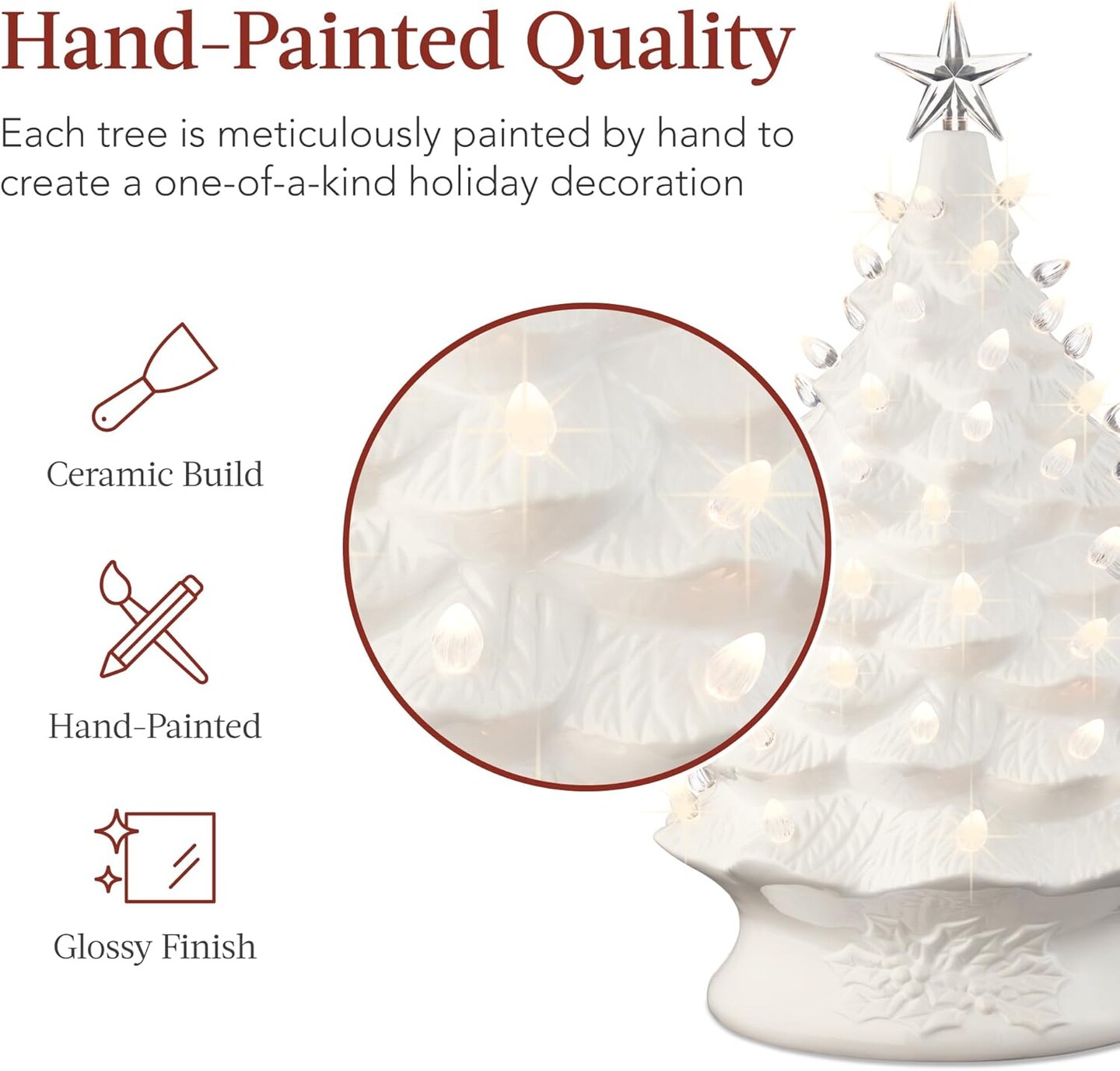 Ceramic Christmas Tree, Hand Painted Green Tabletop Tree with 74 Multicolor LED Bulbs &#x26; Star Topper