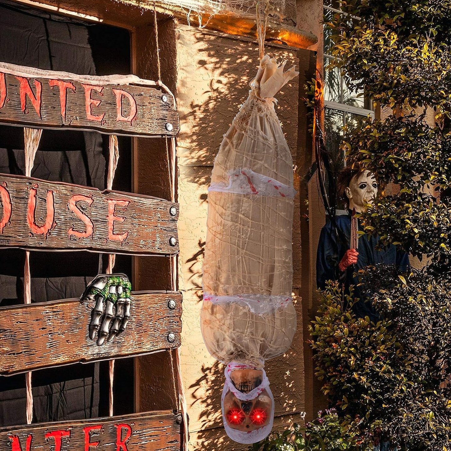 35" Halloween Animated Hanging Cocoon Corpse Decoration