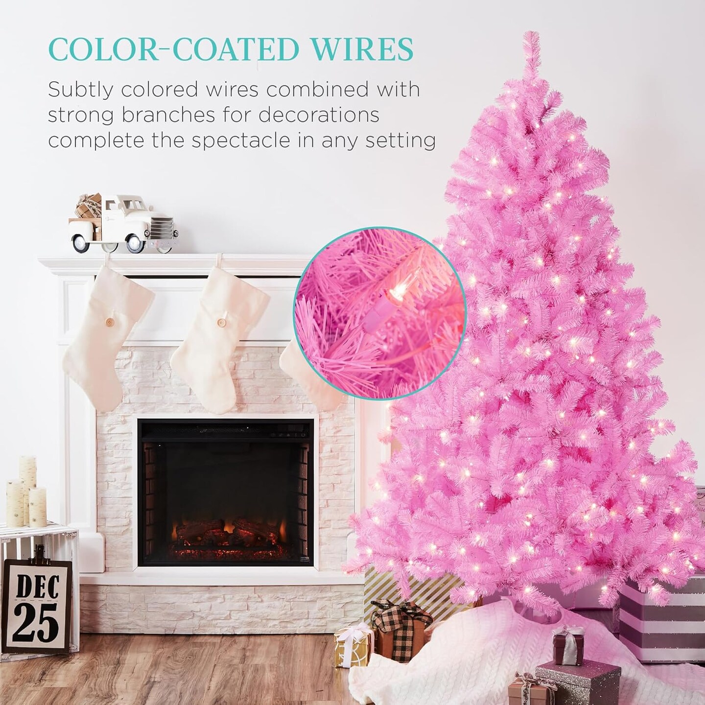 Artificial Christmas Tree Hinged Pine with 250 Lights, 1,000 Tips &#x26; Foldable Base Pre-Lit Outdoor Holiday Decor