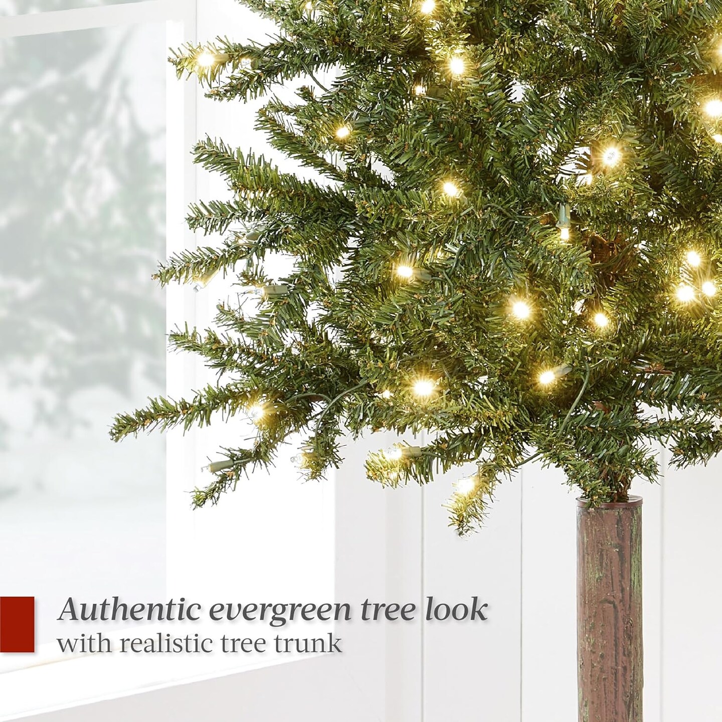 Pre Lit Pencil Christmas Tree Slim Alpine Design with LED Lights, Hinged Branches &#x26; Metal Stand
