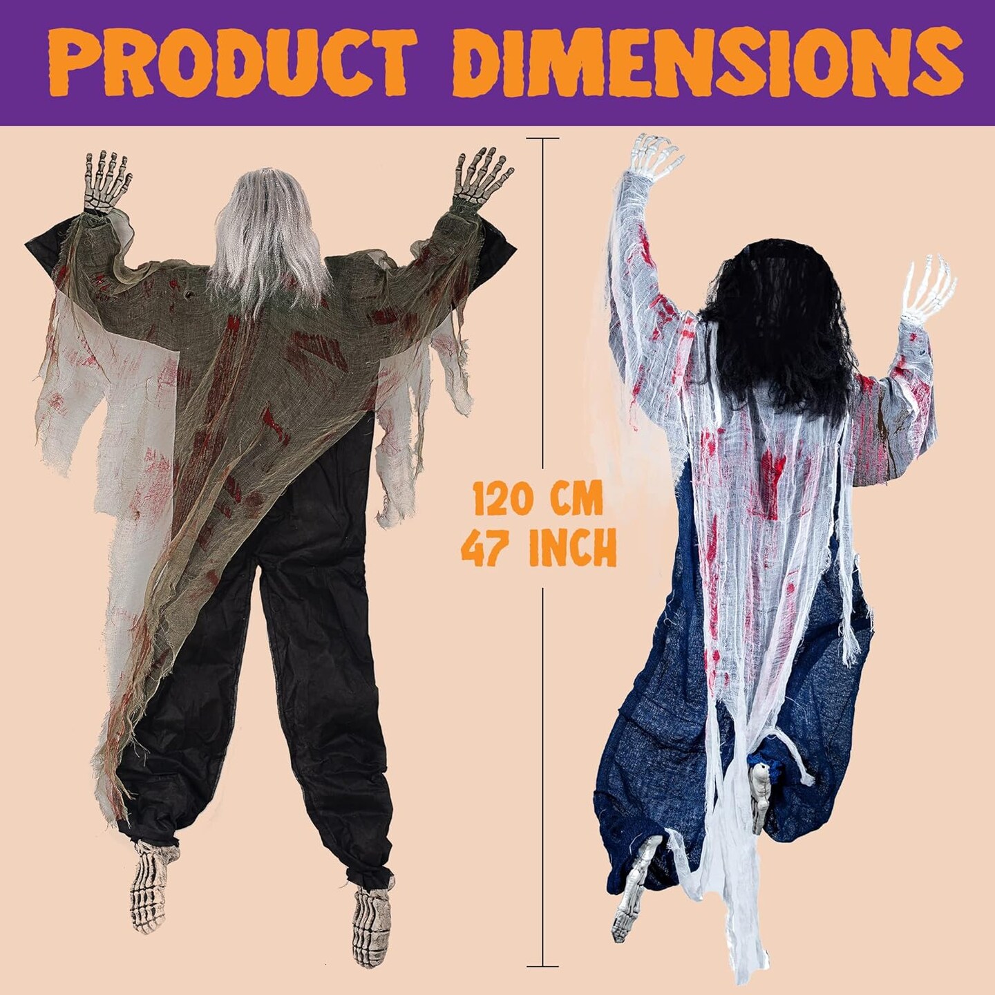 2 Pack 47&#x22; Halloween Climbing Zombies Wall Decoration