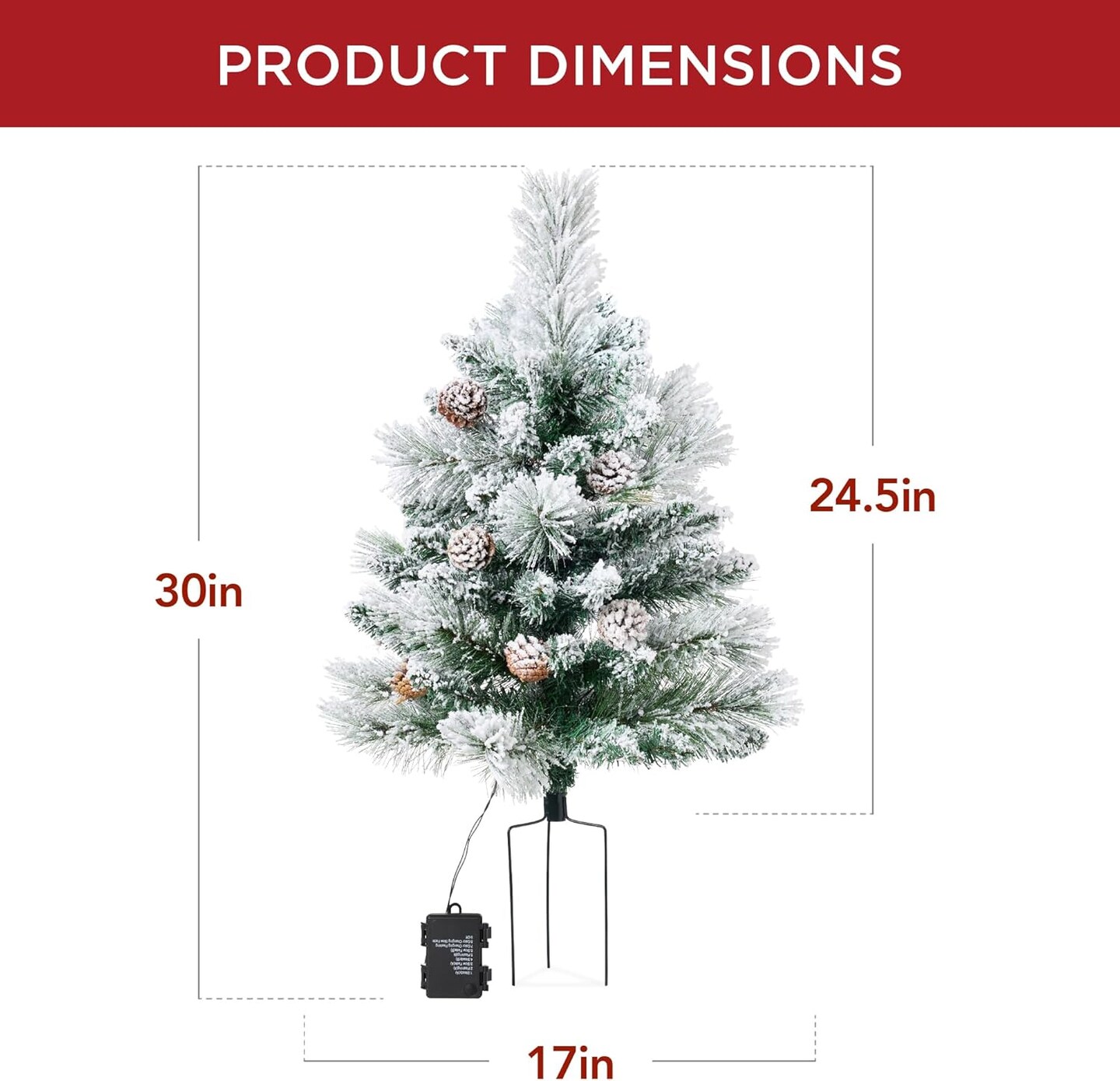 24.5in Pre-Lit Outdoor Christmas Trees, Battery Operated Holiday Pair with LED Lights