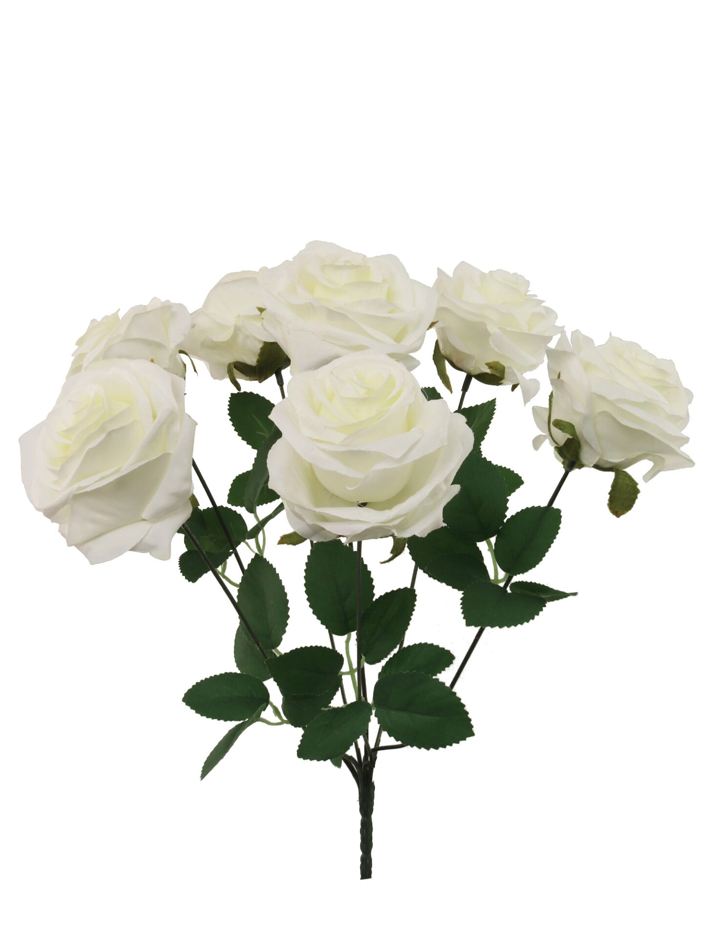 16" White ROSE BUSH W/7 FLOWERS