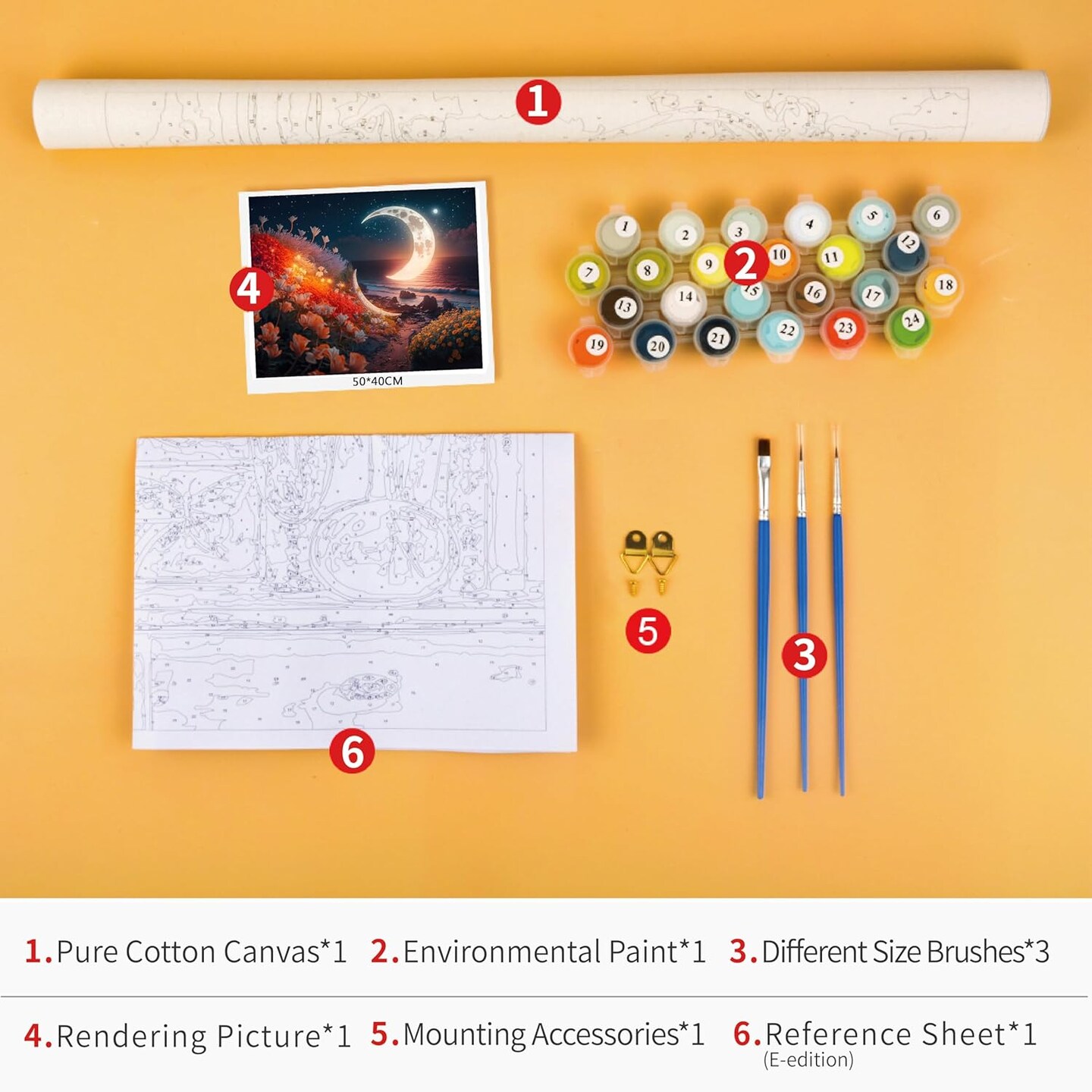 Moon Paint by Numbers, Moon and Flowers on The Beach at Night Paint by Number for Adult, Flowers Paint by Number Kits on Canvas for Home Wall Decoration, 16&#x22;x20&#x22;