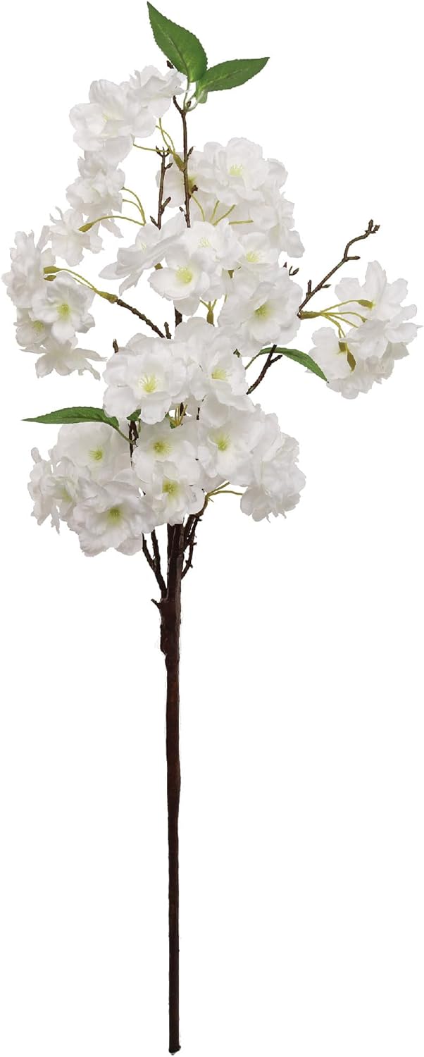 25" White Cherry Blossom Spray Realistic Silk Floral Stem for Wedding, Vase & Home Decor