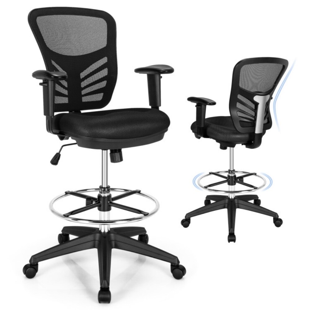 Mesh Nylon Drafting Office Chair with Adjustable Footrest and Ergonomic Support