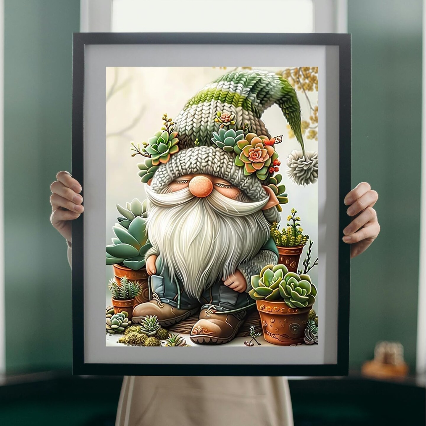 DIY Easy Gnome Paint by Numbers Kit for Adults,Unframed Succulents Gnome Oil Paint by Number Kits for Beginner,Acrylic Painting Kits for Home Wall Decor 16X20 Inch.