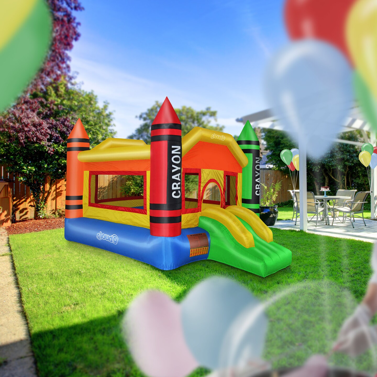 Cloud 9 Mini Crayon Bounce House with Slide, Inflatable Bouncer for Kids, without Blower