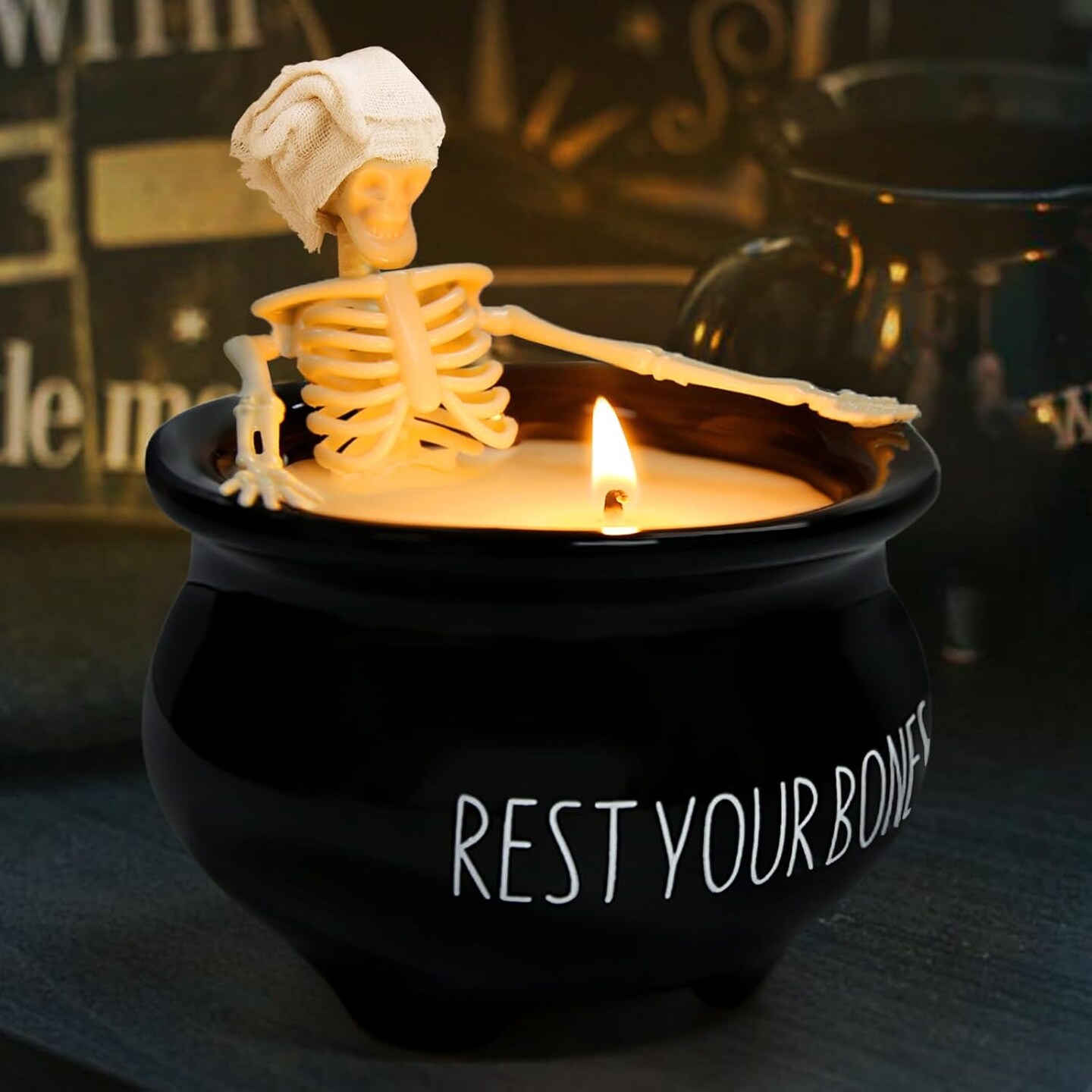 Vintage Halloween Skeleton Candles – Cute Gothic Decor for Table, Mantel & Indoor Party Centerpieces