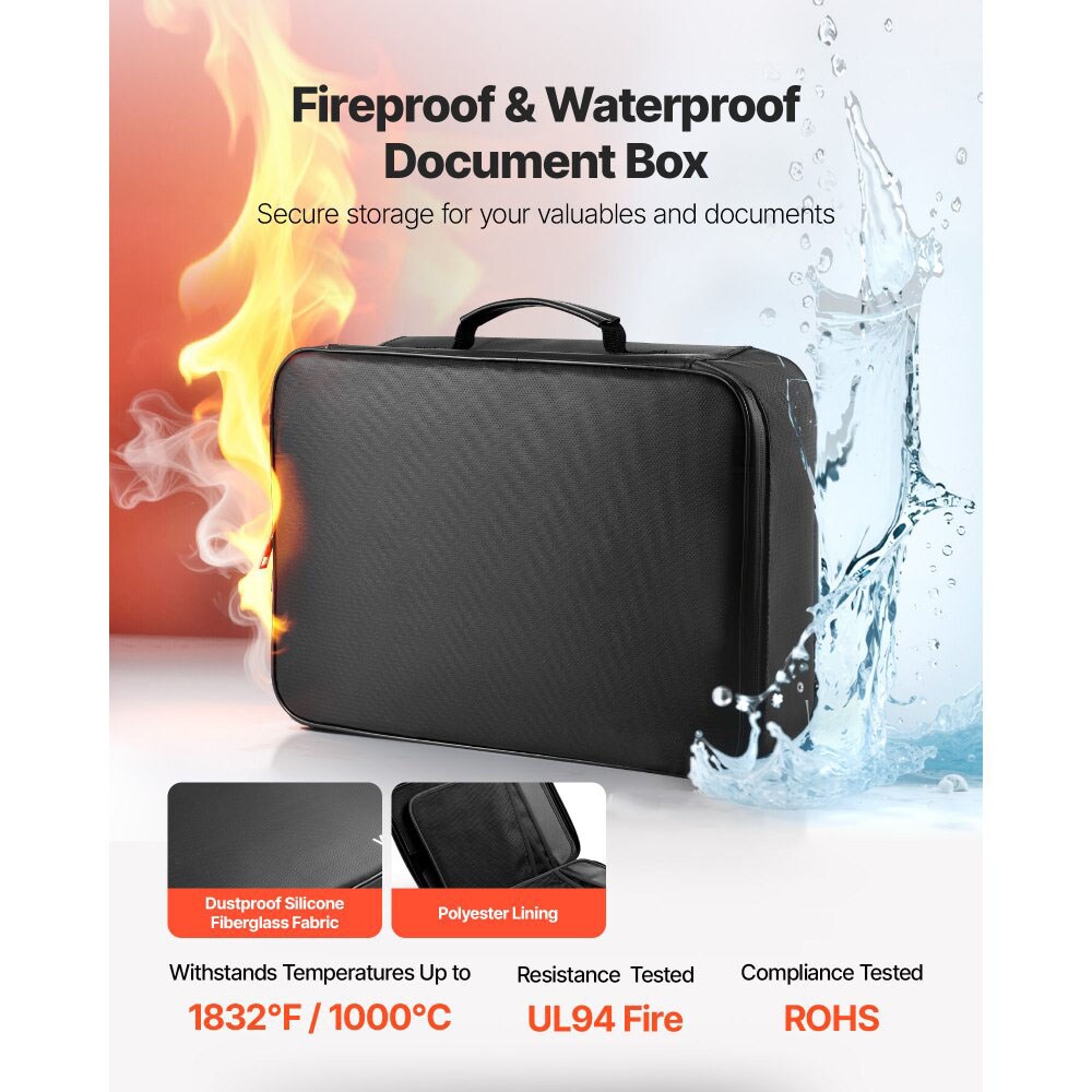 Portable Fireproof Document Box, Heat and Water Resistant Safe with Lock for Important Files