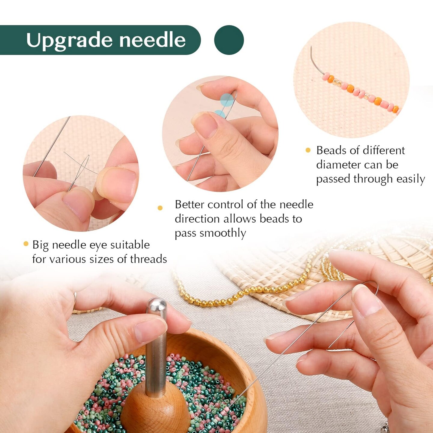 Bead Spinner for Jewelry Making, Effortless Rotating Wooden Clay Bead Spinner with 2 Big Eye Beading Needles and 3000 Seed Beads, Beading Supplies for Making Waist, Bracelets, Necklace