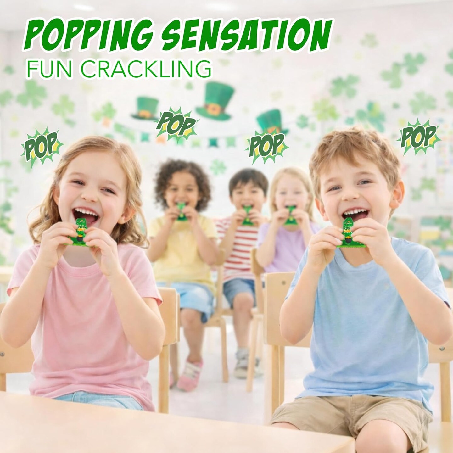 4E's Novelty 40 Pack St. Patrick's Day Popping Candy - Green Apple Flavor Green Rocks, Popping Sensation Fun Crackling St Patty's Day Candy Bulk, Party Favors & Festive Saint Patricks Day Treats