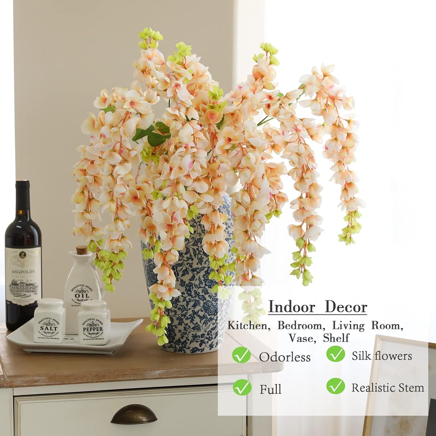 3 Strands 40'' Silk Amber Wisteria Artificial Flowers Garland (Amber)