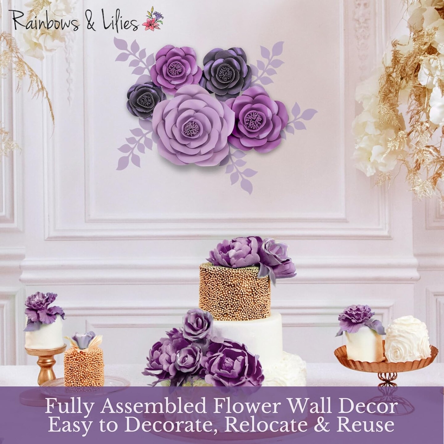 Large Paper Flowers Decorations for Wall, Wedding, Bridal Party,10pc Rose 3D Purple Wall Décor