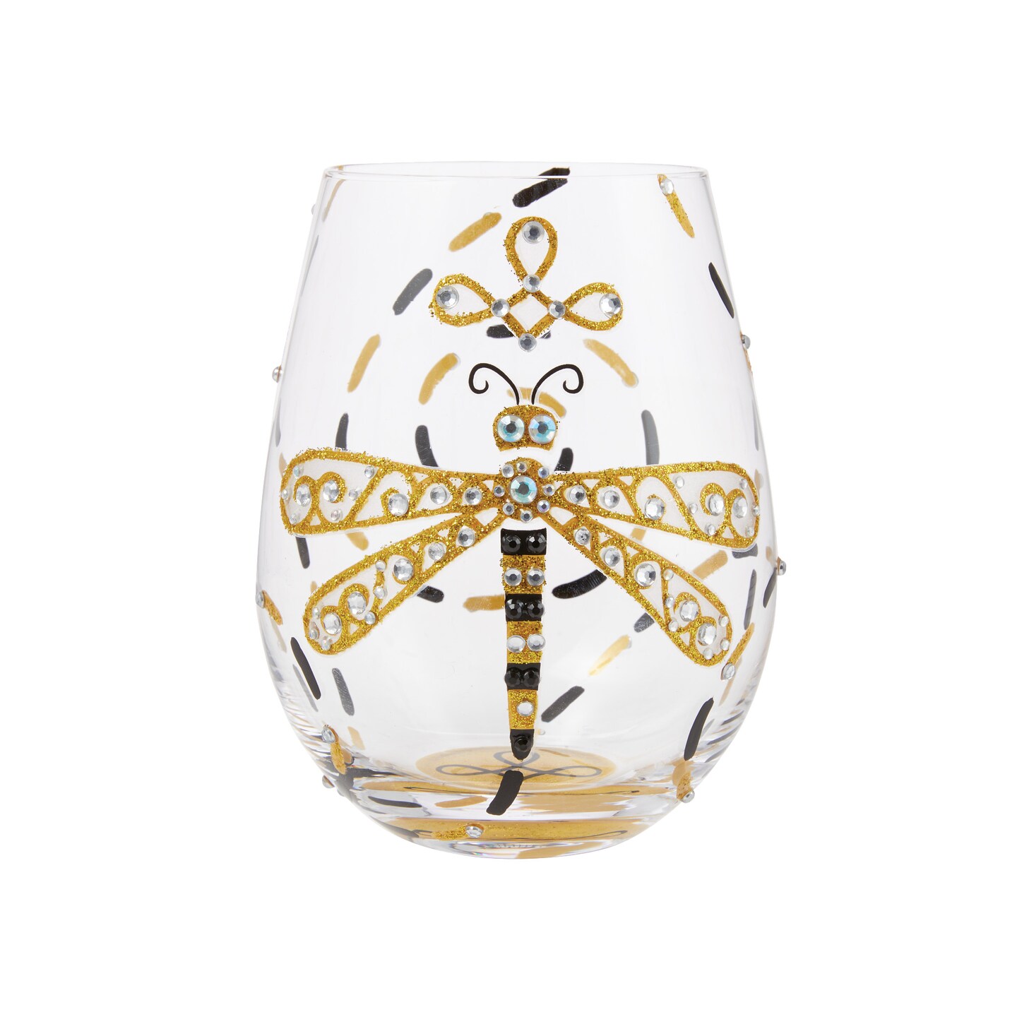 Lolita Dazzling Dragonfly Stemless Hand Painted Wine Glass