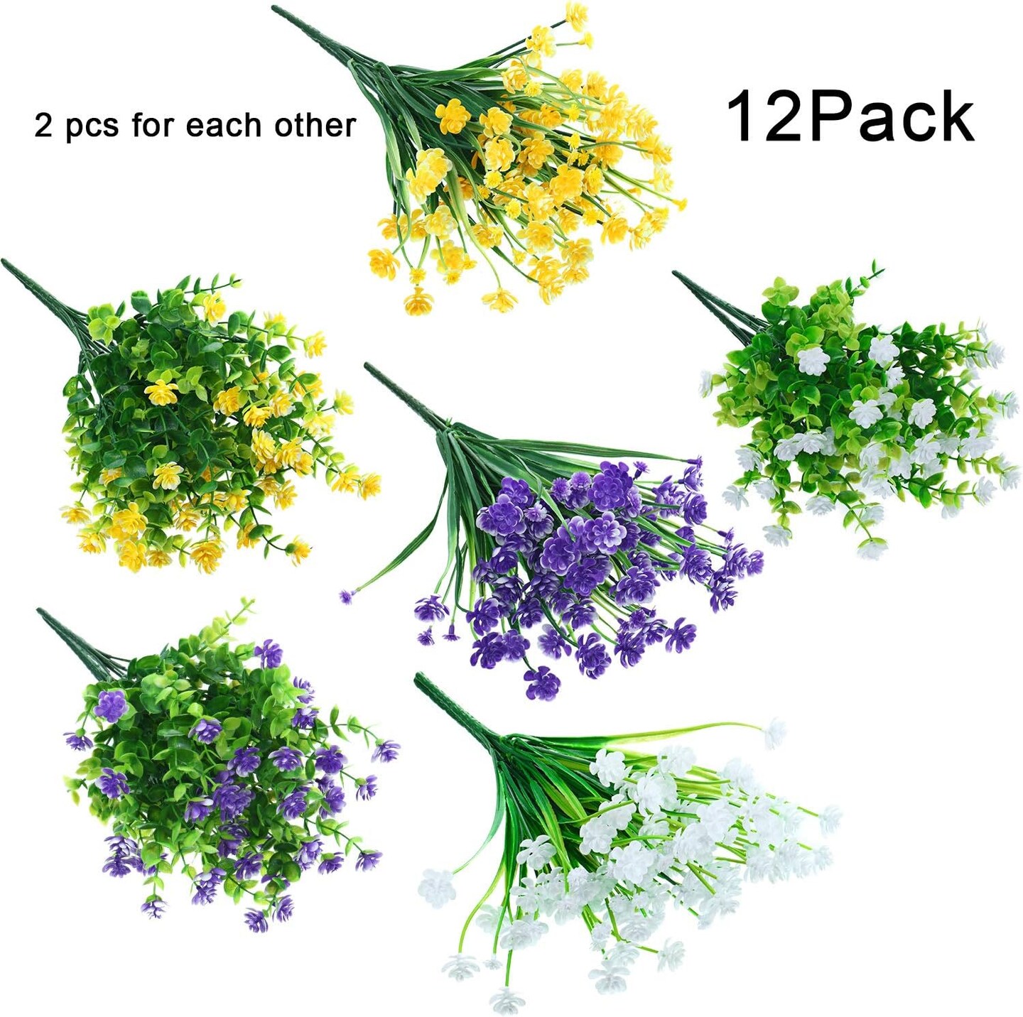 12 Bundles Artificial Flowers Outdoor, UV Resistant Faux Artificial Plants