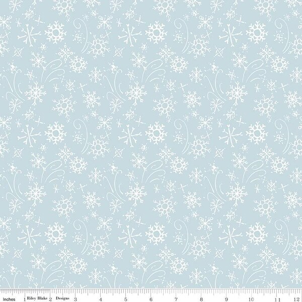 Snowflakes in Sky (c16454-sky) | Santa's Tree Farm | Lisa Audit | Riley Blake