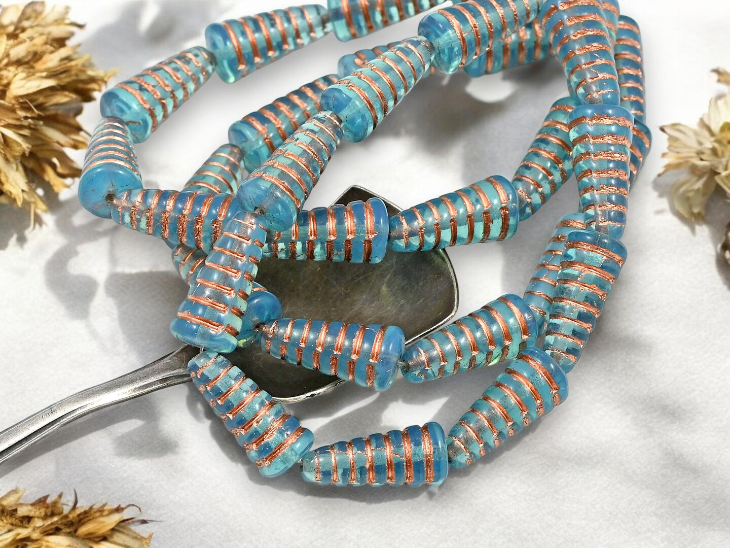 *10* 19x9mm Copper Washed Transparent Aqua Honeycomb Cone Beads