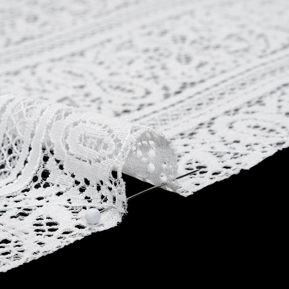 1 Yard Ivory Re-Embroidered Lace Fabric Floral Medallion Stripes Finished Edge Sheer , Panel Length 50"