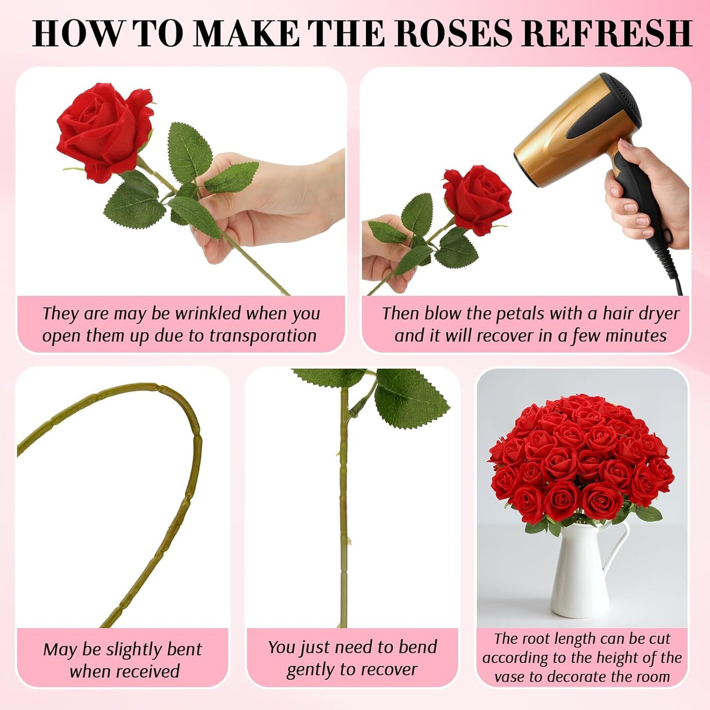 12 Pcs Red Roses Artificial Flowers, Fake Velvet Silk Roses in Bulk