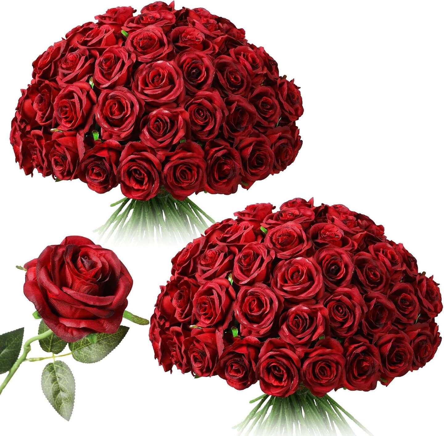 Realistic Long Stem Fake Silk Roses Bouquet for Wedding Centerpiece ...