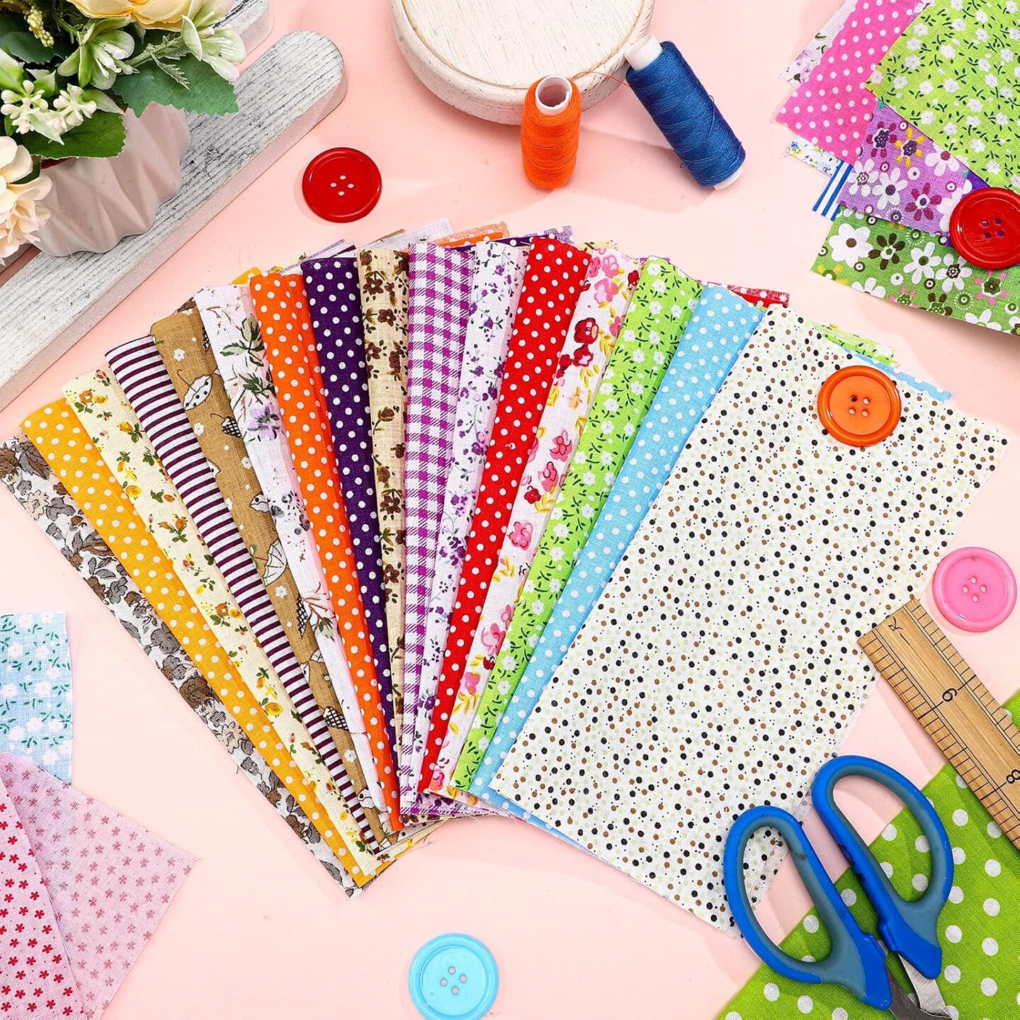 100 Pcs 8 x 8 Inch Cotton Fabric Squares Multicolor Precut Quilting Fabric