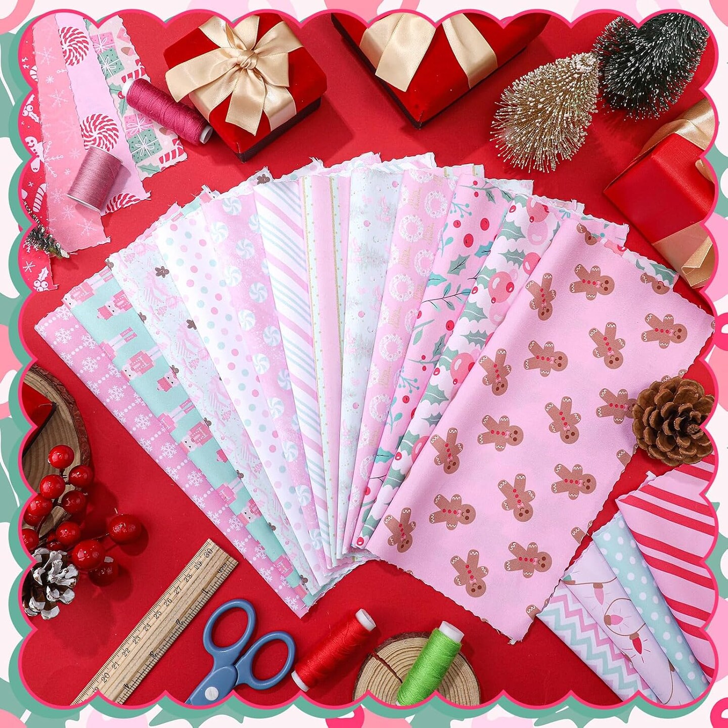 60 Pcs Christmas Pastel Quilting Fabric Squares - 10 x 10 Inch