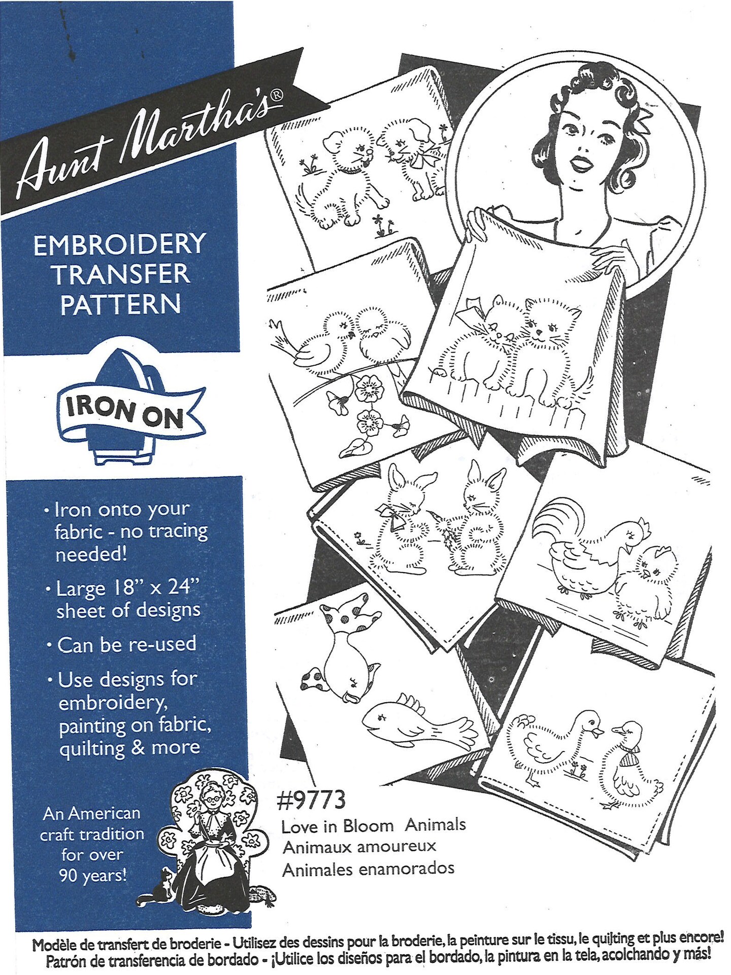 Aunt Martha's Love in Bloom, Animals 9773 embroidery iron on pattern